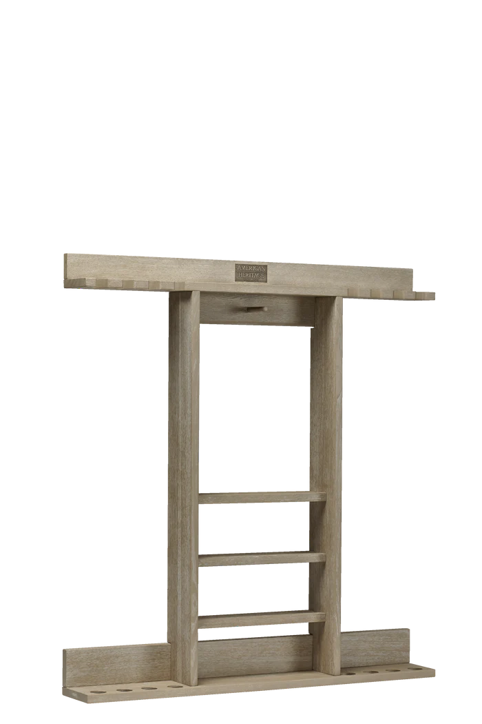 Wooden shelf with multiple shelves on a white background