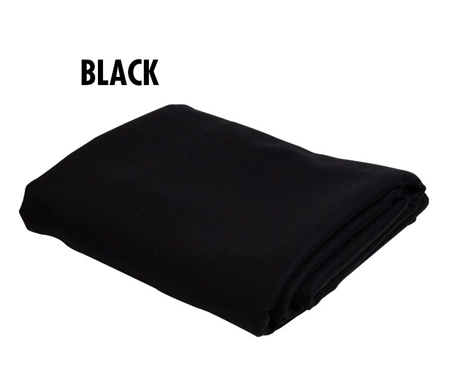 Folded Simonis 860 black billiard cloth with SIMONIS above on a white background.