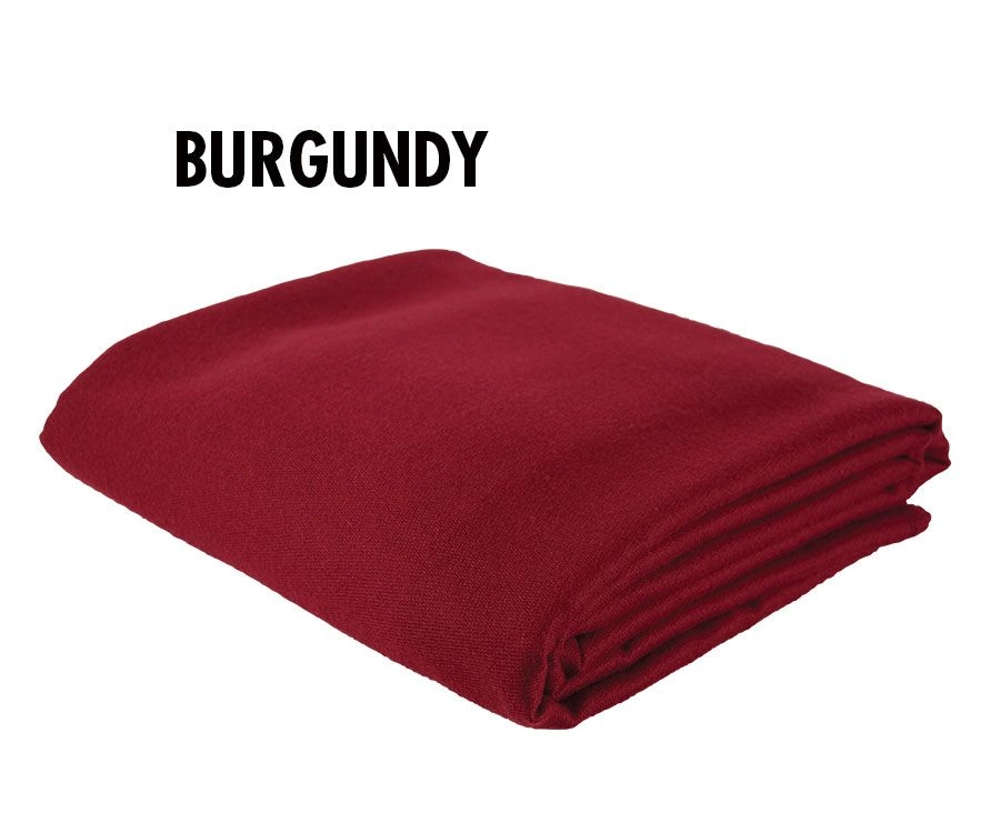 Folded Simonis 860 burgundy billiard cloth, with SIMONIS text above.