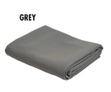 Folded grey Simonis 860 Billiard Table Cloth with SIMONIS above it on a white background.