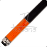 Orange and black pool cue with 'Katana' branding on a white background