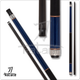 Blue and black pool cue with Katana branding on a white background
