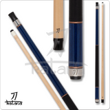 Set of pool cues with blue and black handles on a white background, featuring the Katana brand.