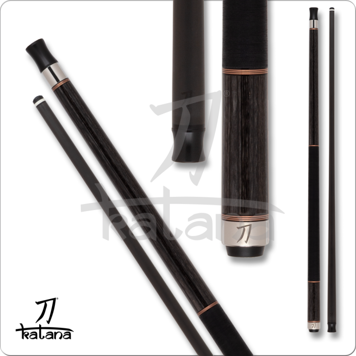 Black pool cue on a white background, featuring the Katana brand.