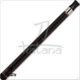 Black pool cue with silver accents on a white background, featuring the Katana brand.