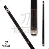 Black pool cue with silver accents on a white background, featuring the 'Katana' brand.