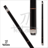 Black pool cue with silver accents on a white background, featuring the Katana brand.