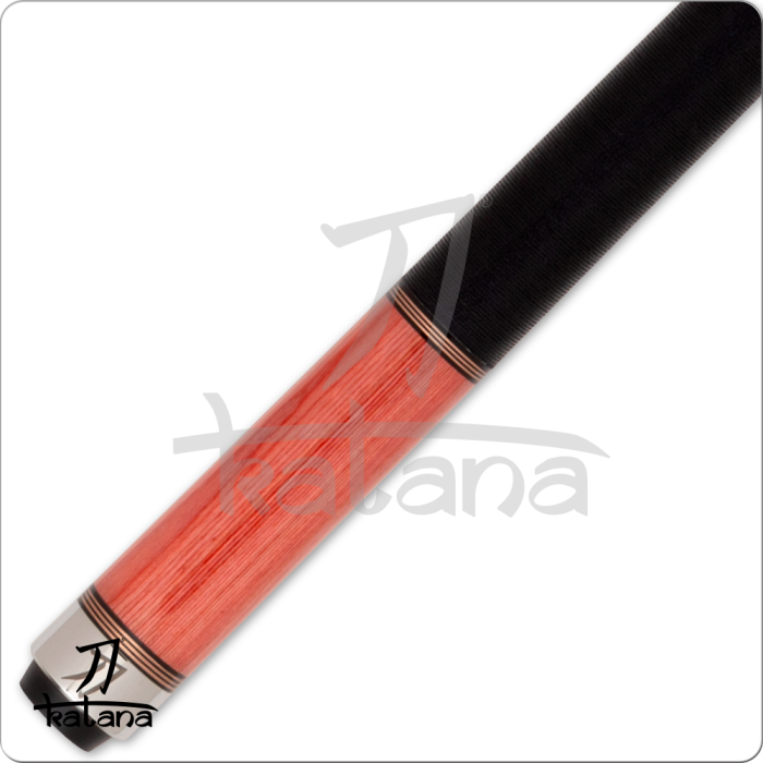 Pink and black pool cue with Katana branding on a white background