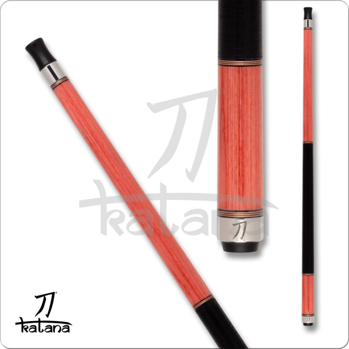 Pink pool cue with black accents on a white background, featuring the Katana brand.