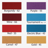 Eight Simonis 760 cloth swatches, like Tournament Blue and Camel, for your pool table.