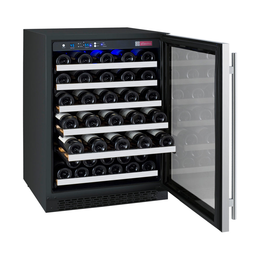 Allavino 24" Wide FlexCount II Tru-Vino 56 Bottle Single Zone Stainless Steel Right Hinge Wine Refrigerator