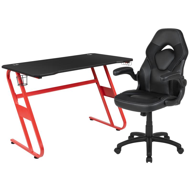 Flash Furniture Red Gaming Desk and Black Racing Chair Set with Cup Holder and Headphone Hook