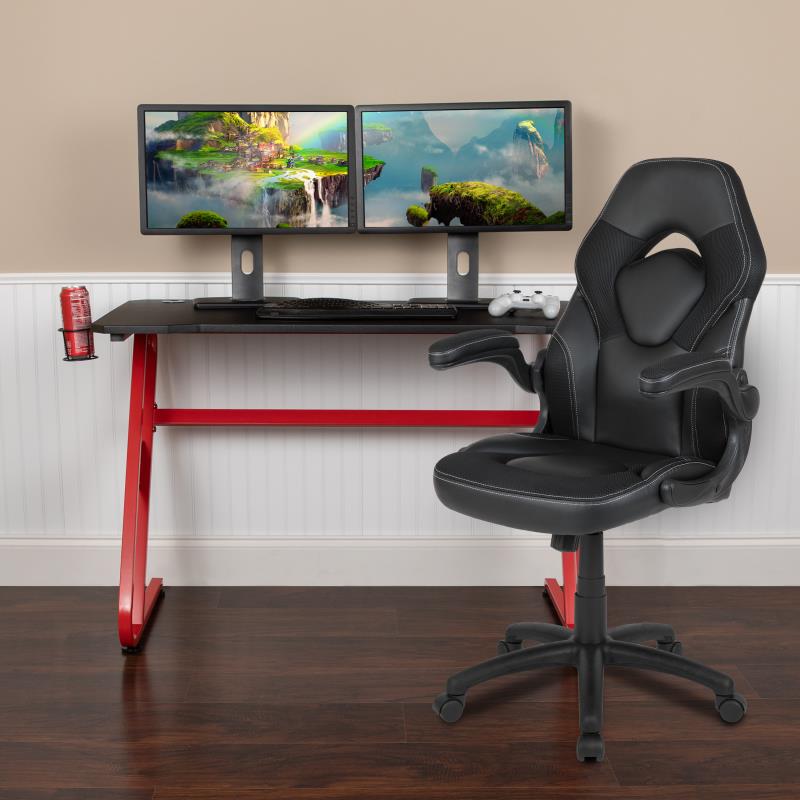 Flash Furniture Red Gaming Desk and Black Racing Chair Set with Cup Holder and Headphone Hook