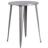 Flash Furniture Commercial Grade 30" Round Silver Metal Indoor-Outdoor Bar Table Set with 2 Cafe Stools