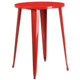 Flash Furniture Commercial Grade 30" Round Red Metal Indoor-Outdoor Bar Table Set with 4 Square Seat Backless Stools