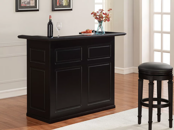 American Heritage Billiards Trenton Bar in Black with wine, glass, bowl, stool & shelving.