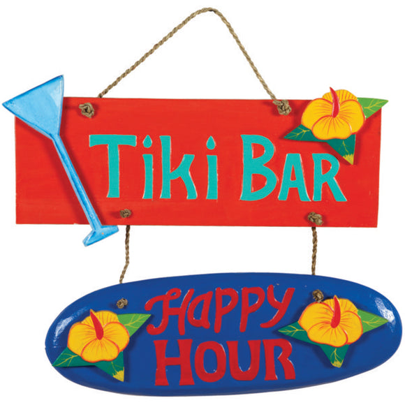 RAM Game Room “Tiki Bar/Happy Hour” Acacia Wood Sign