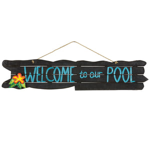 RAM Game Room “Welcome to Our Pool” Acacia Wood Art Sign