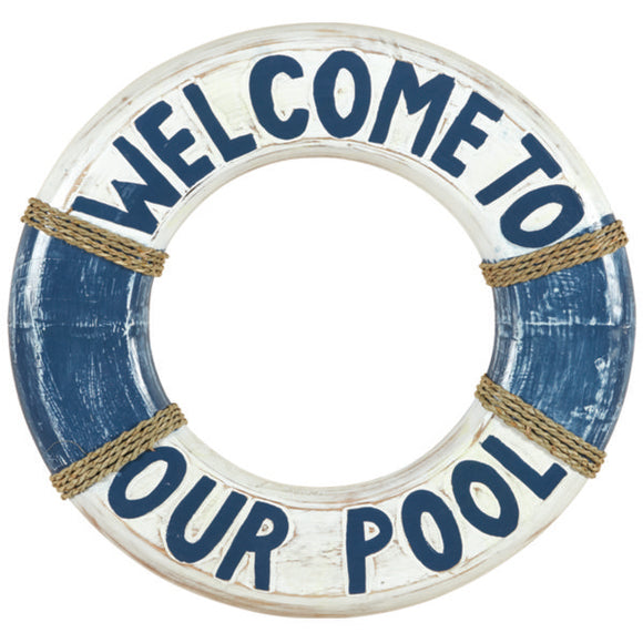 RAM Game Room “Welcome to Our Pool Life” Ring Acacia Wood Art Sign