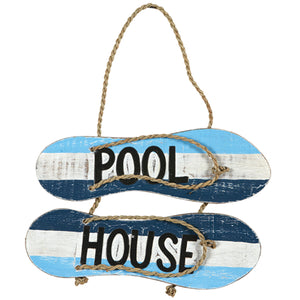 RAM Game Room “Pool House” Flip Flops Acacia Wood Art Sign