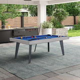 Playcraft Santorini 7’ Outdoor Slate Pool Table with Dining Top Benches and Ping Pong