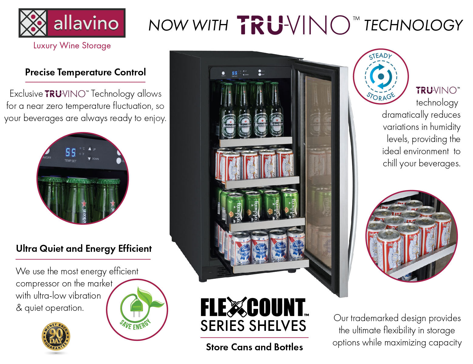 Allavino 15" Wide FlexCount II Tru-Vino Stainless Steel Right Hinge Beverage Center