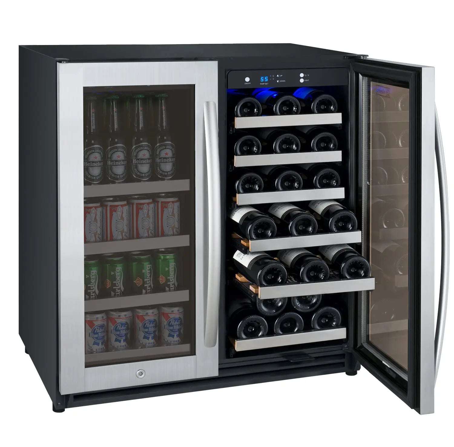 Allavino 30" Wide FlexCount II Tru-Vino 30 Bottle/88 Can Dual Zone Stainless Steel Built-In Wine Refrigerator/Beverage Center