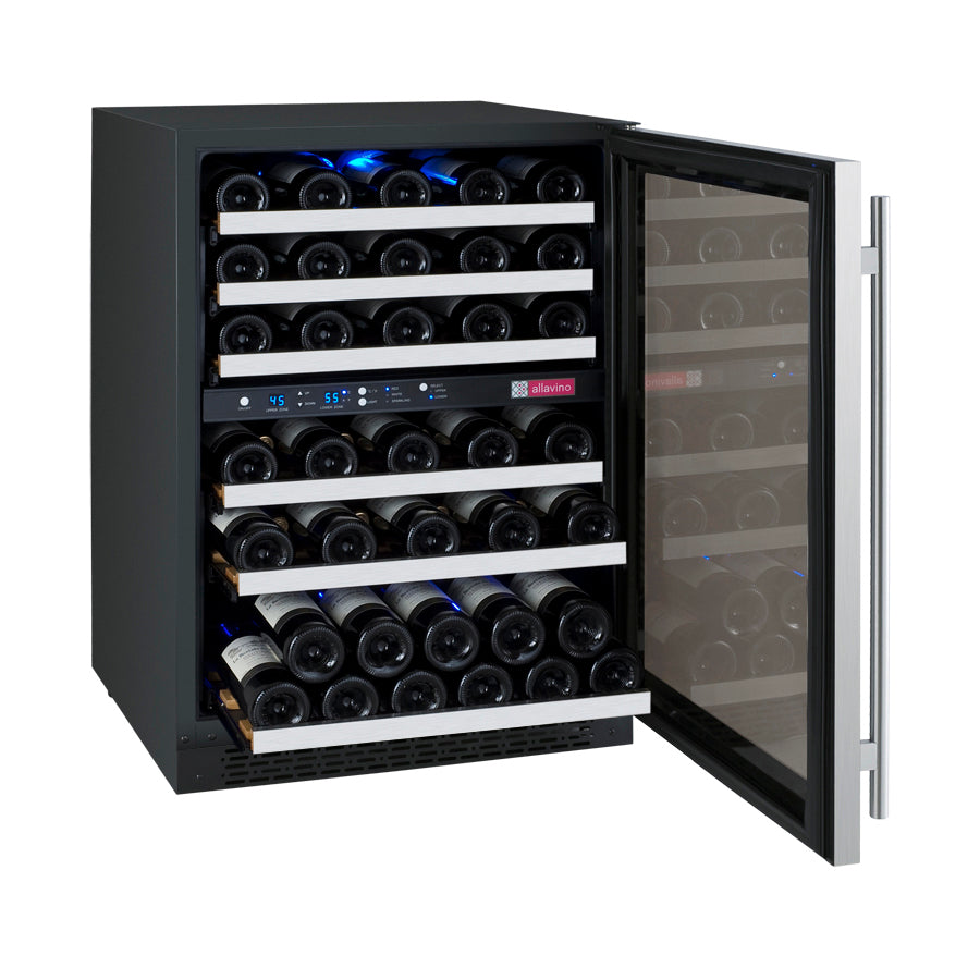 Allavino 24" Wide FlexCount II Tru-Vino 56 Bottle Dual Zone Stainless Steel Right Hinge Wine Refrigerator