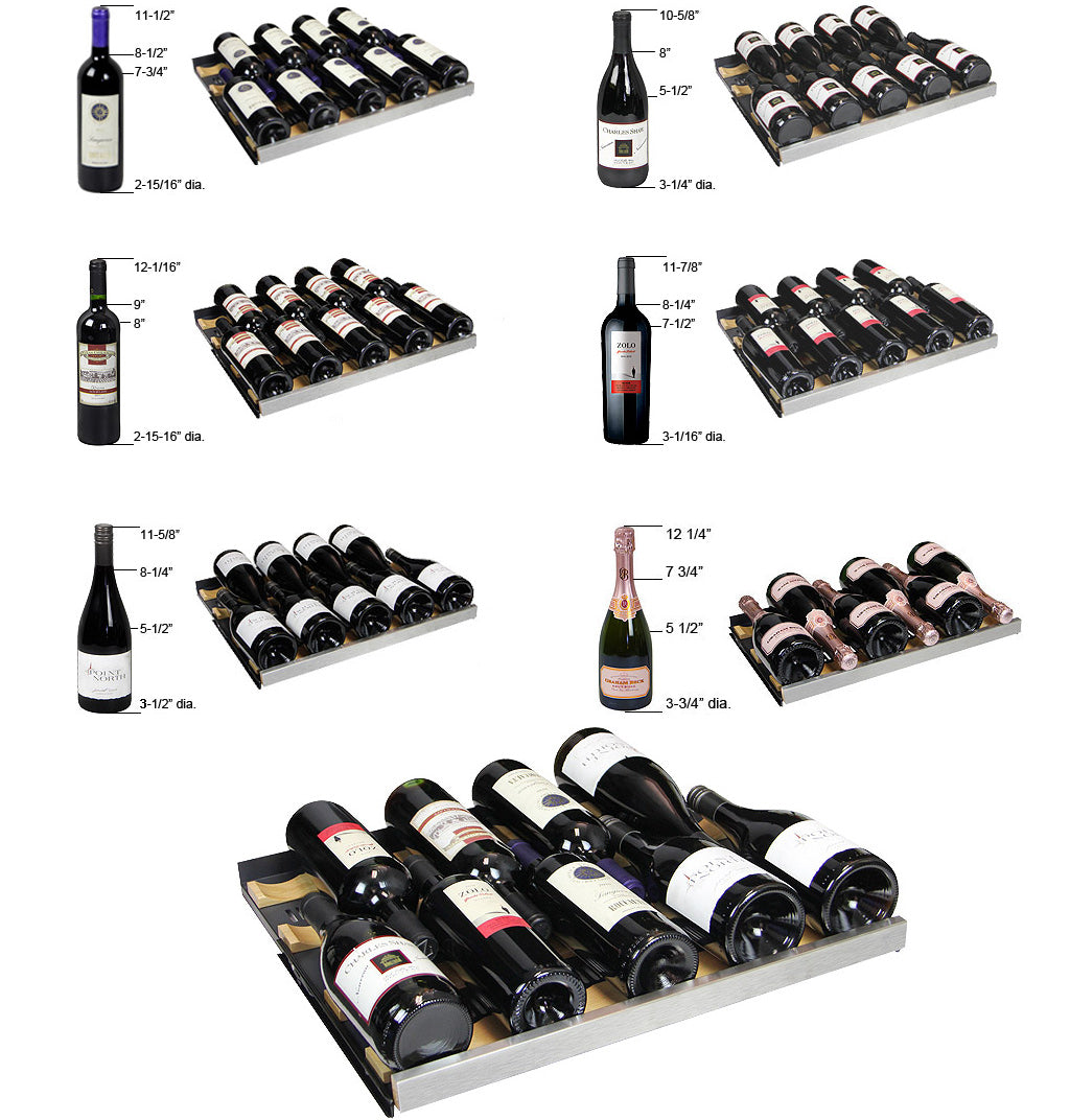 Allavino 24" Wide FlexCount II Tru-Vino 56 Bottle Dual Zone Stainless Steel Right Hinge Wine Refrigerator